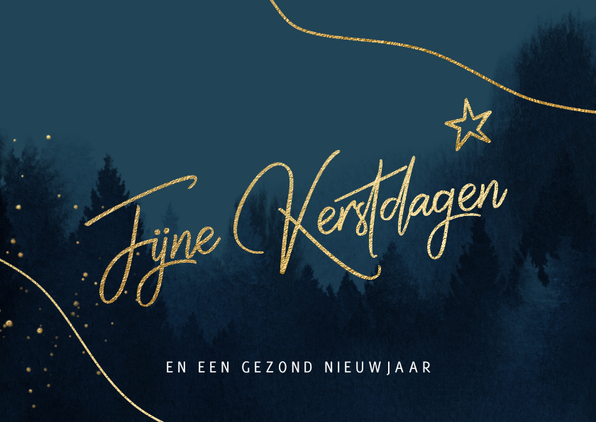 Waterverf Kerstkaart Kerstbomen Blauw Goud Kaartje Go