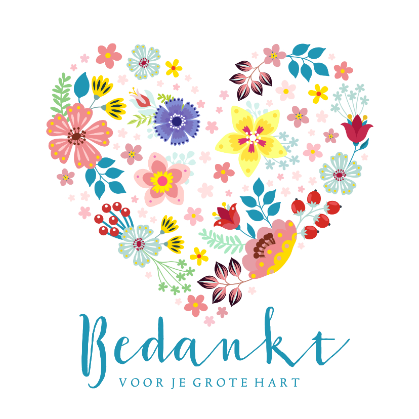 Bedankkaartjes - Bedankkaart met hart gevuld met bloemen