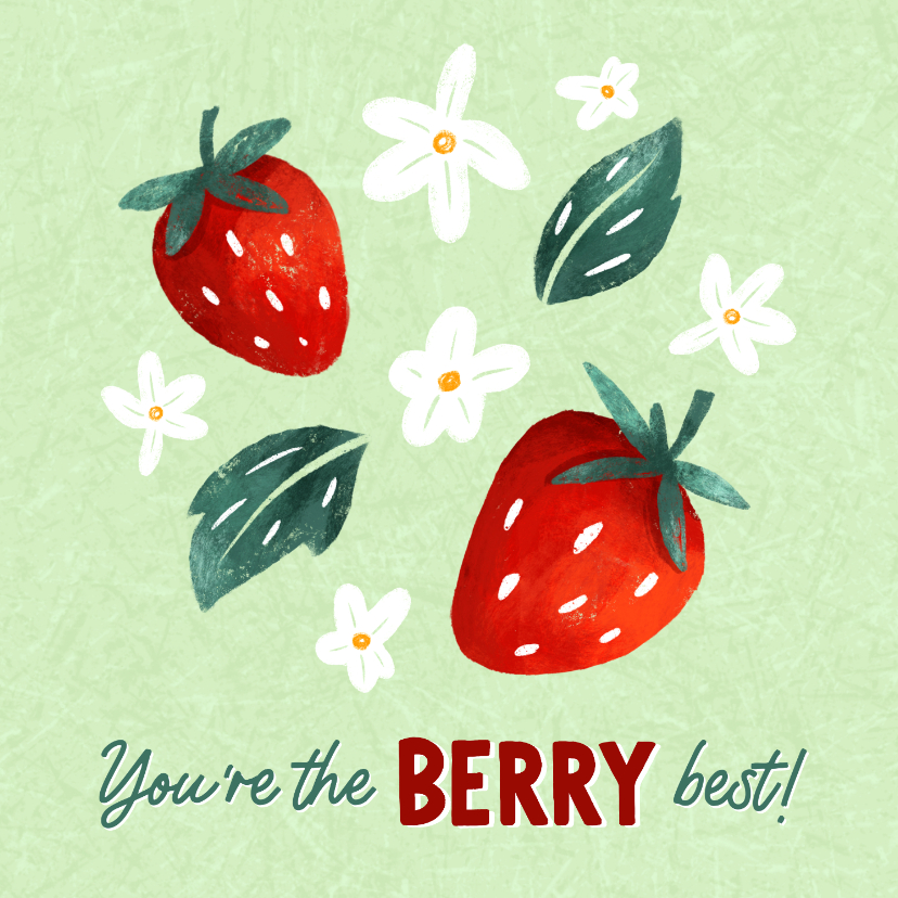 Bedankkaartjes - Bedankkaart you're the best met aardbeien en bloemen