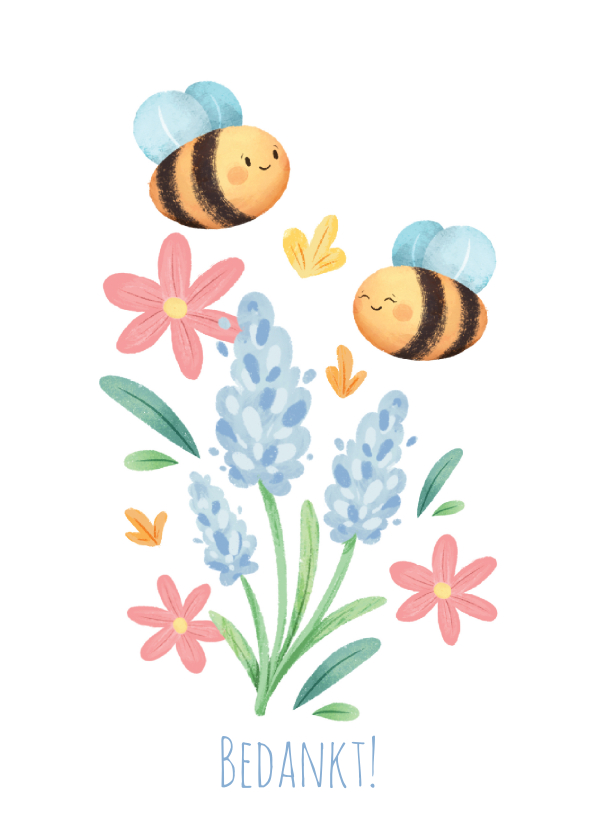 Bedankkaartjes - Bedankkaartje met bijtjes en bloemen