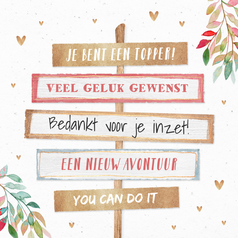 Bedankkaartjes - Bedankt collega nieuwe baan wegwijzer