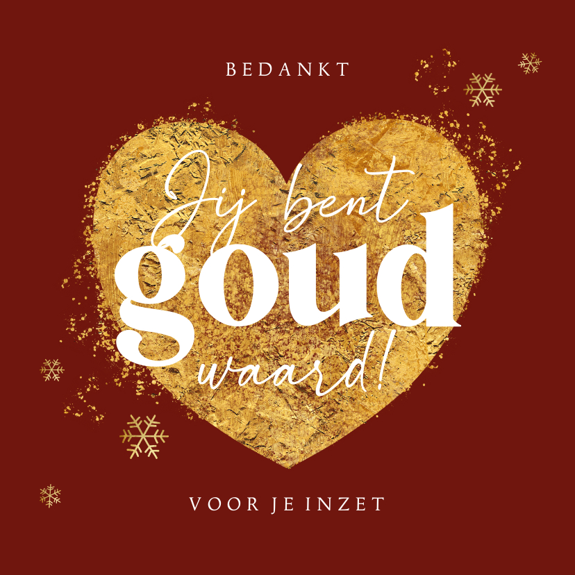 Bedankkaartjes - Bedankt jij bent goud waard hart rood