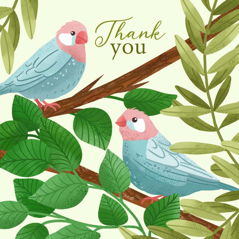 Bedankkaartjes - Bedankt kaart met vogels en planten