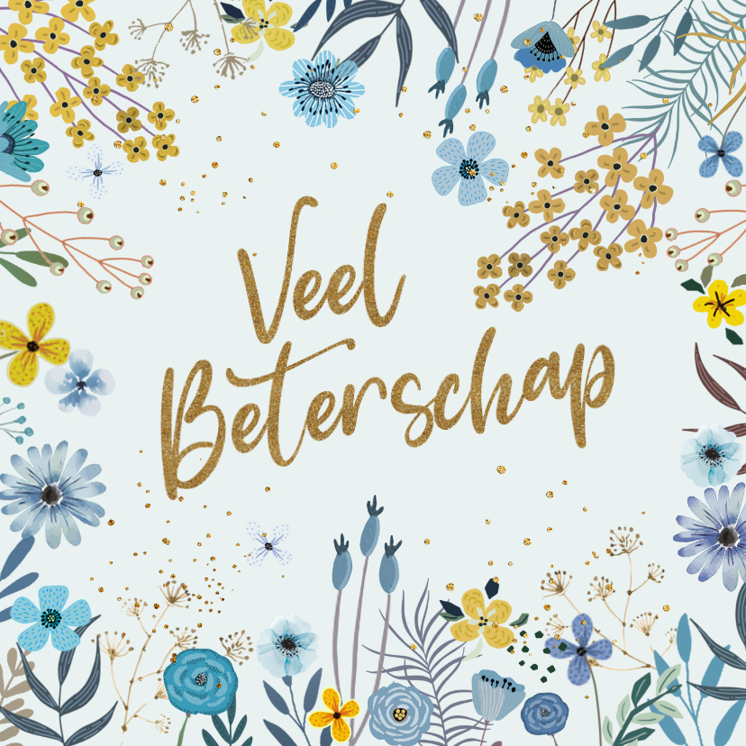 Beterschapskaarten - Beterschapkaart met blauw en gele bloemen