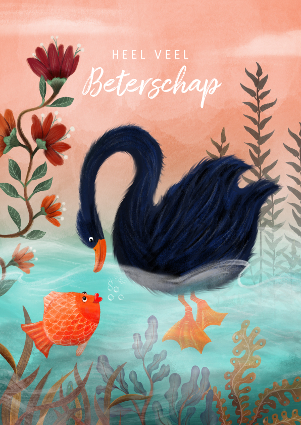 Beterschapskaarten - Beterschapkaart met vis en zwaan