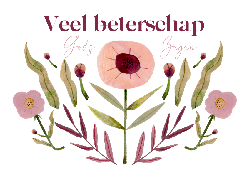 Beterschapskaarten - Beterschapskaart christelijk gods zegen roze bloemen