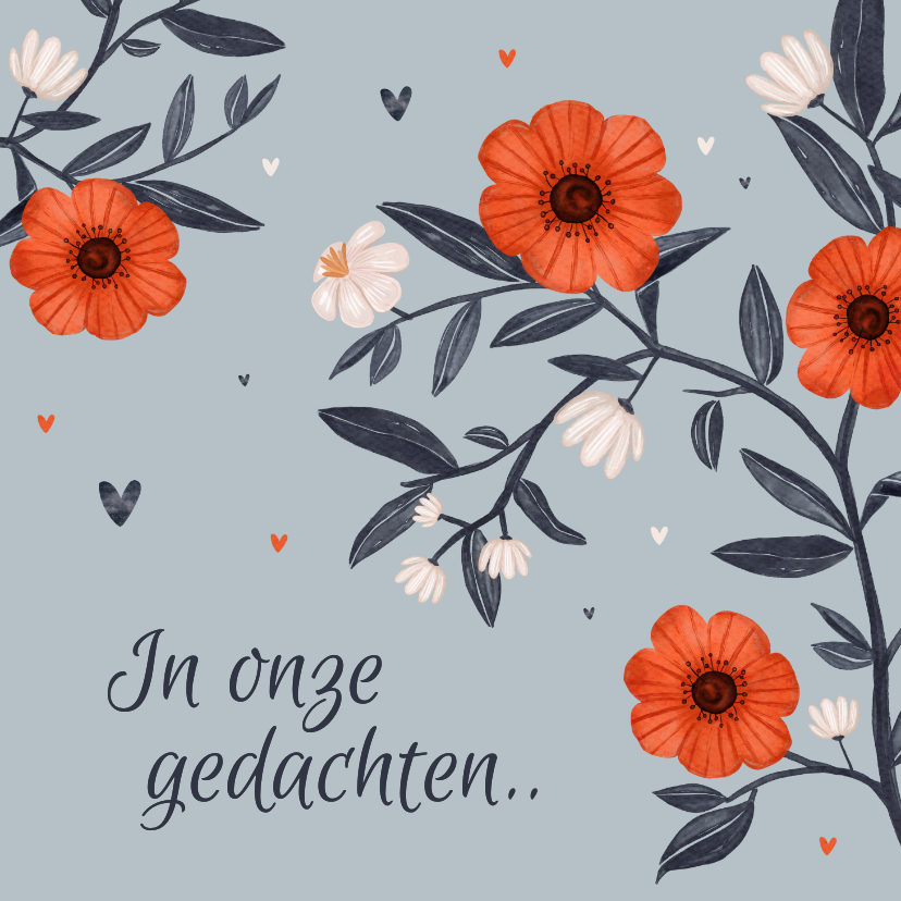 Beterschapskaarten - Beterschapskaart in onze gedachten bloemen