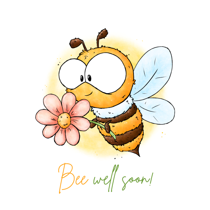 Beterschapskaarten - Beterschapskaart lieve bij met bloem "Bee well soon!"