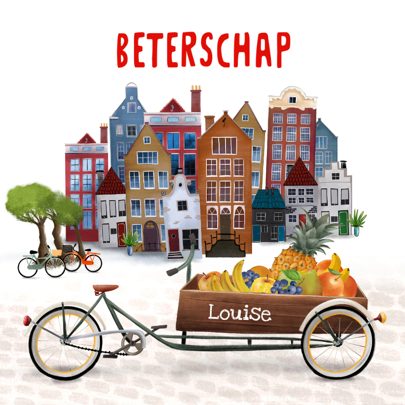 Beterschapskaarten - Beterschapskaart met bakfiets met fruit