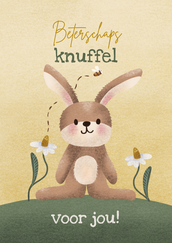 Beterschapskaarten - Beterschapskaart met knuffel konijn