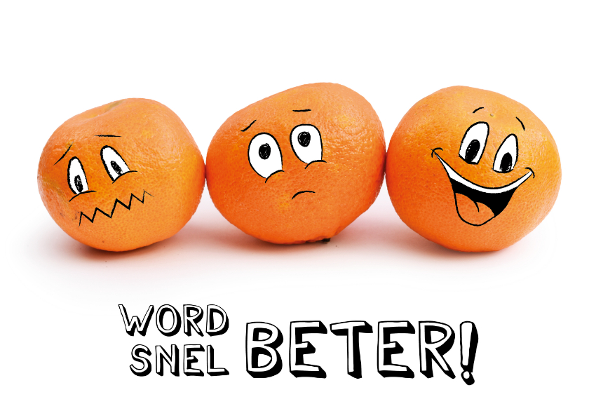Beterschapskaarten - Beterschapskaart met mandarijnen smileys, word snel beter!
