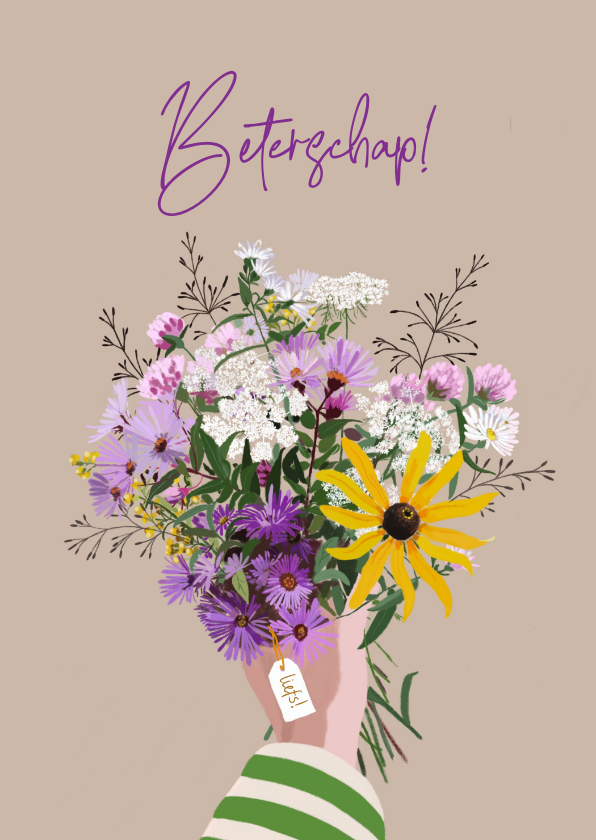 Beterschapskaarten - Beterschapskaart paarse en gele bloemen