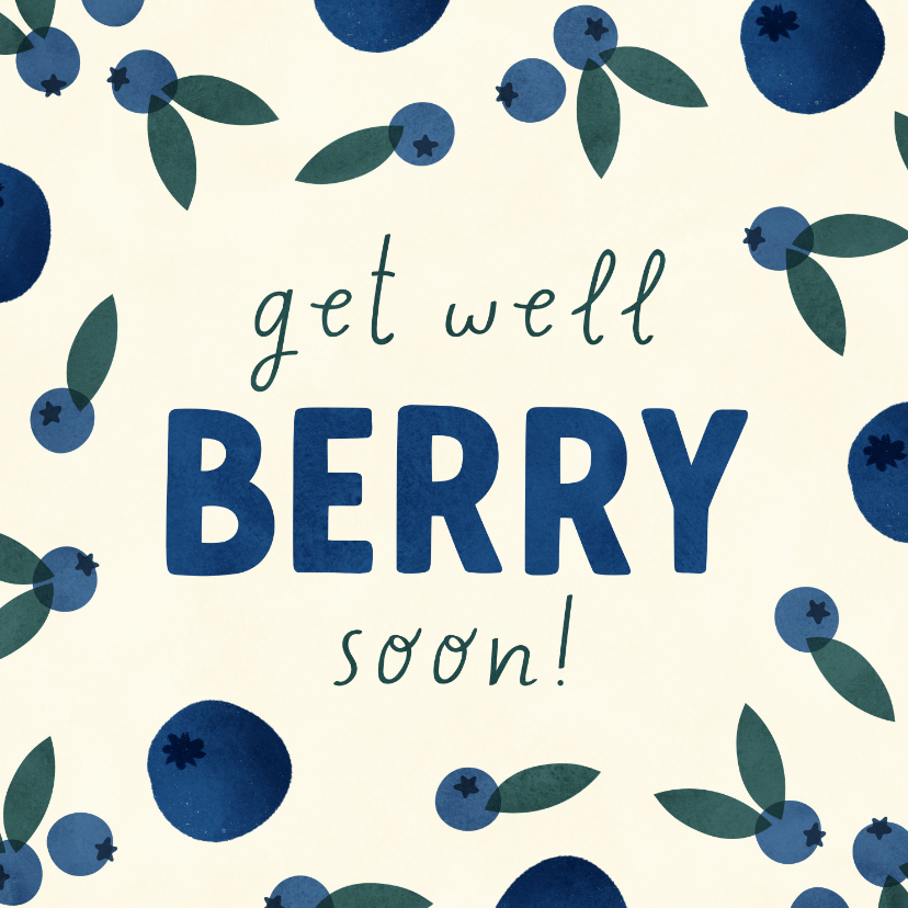 Beterschapskaarten - Beterschapskaartje get well berry soon bosbesjes patroon