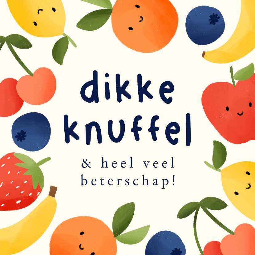 Beterschapskaarten - Beterschapskaartje kind illustraties fruit met gezichtje