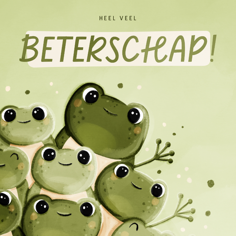 Beterschapskaarten - Groene beterschapskaart met kikkers