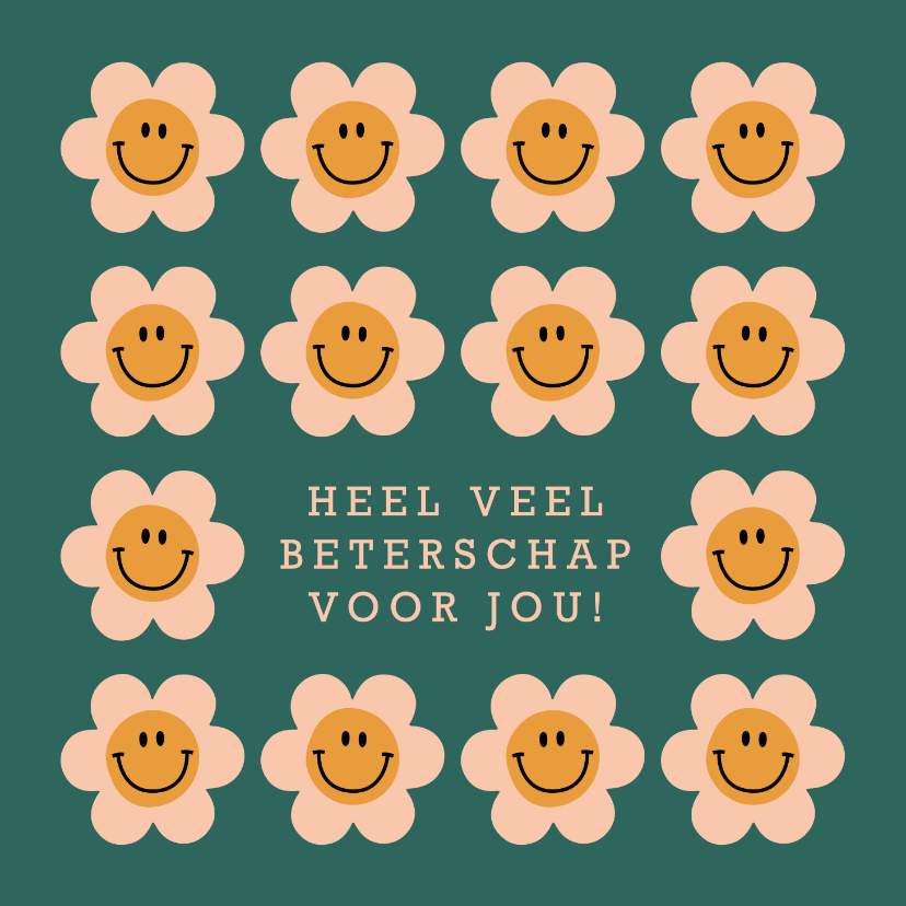 Beterschapskaarten - Groovy beterschapskaartje met retro smiley bloemen