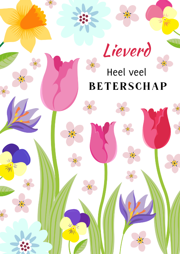 Beterschapskaarten - Lieve beterschapskaart met bloemen en bijen