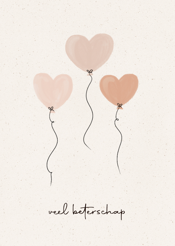 Beterschapskaarten - Lieve beterschapskaart met hartjes ballonnen roze