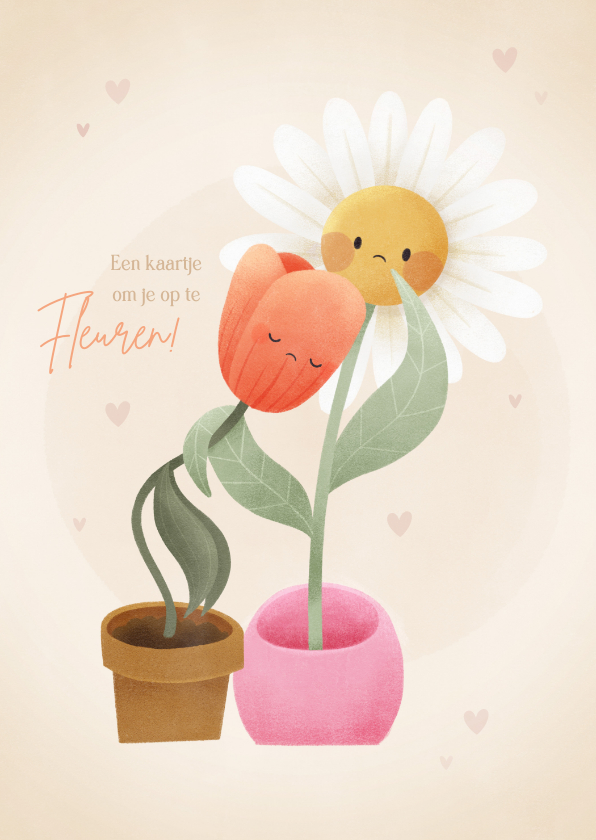 Beterschapskaarten - Lieve beterschapskaart met verdrietige bloemen en hartjes