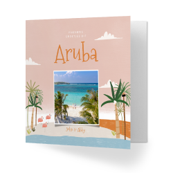 vakantie kaart groet roze palmbomen strand met foto