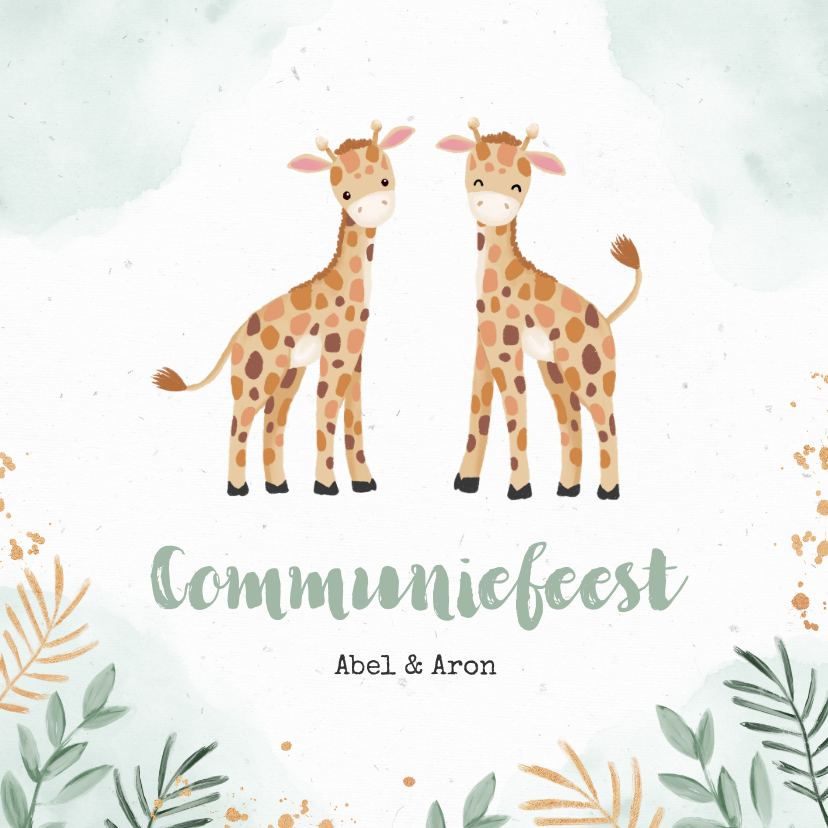 Communiekaarten - Communiekaart twee giraffen in jungle waterverf