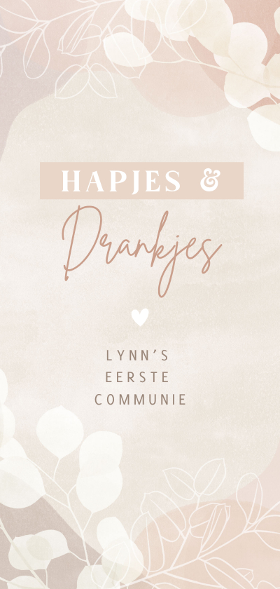 Communiekaarten - Hippe menukaart eerste Communie takjes, hartjes en vormen