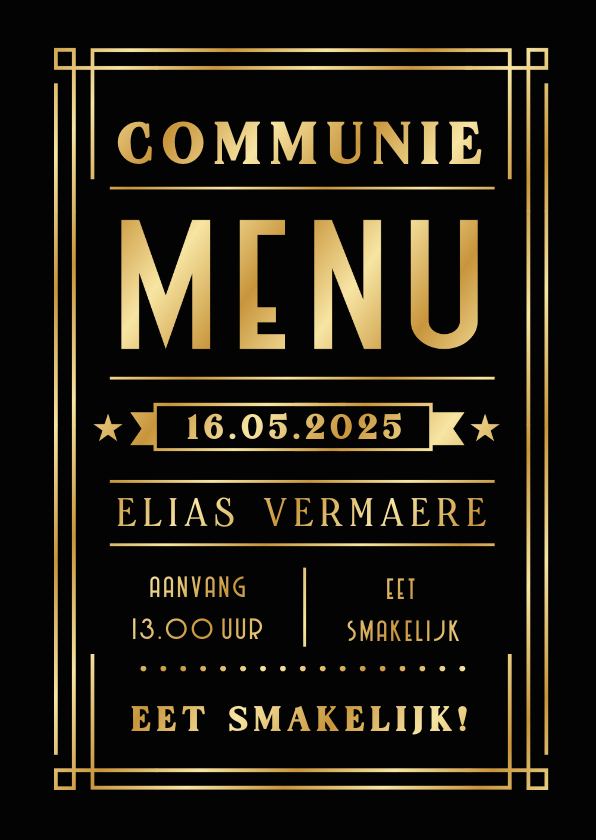 Communiekaarten - Stijlvolle stoere poster menukaart communie met foliedruk 