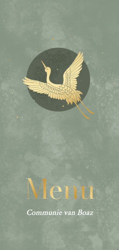 Communiekaarten - Waterverf groen textuur menukaarten met gouden kraanvogel