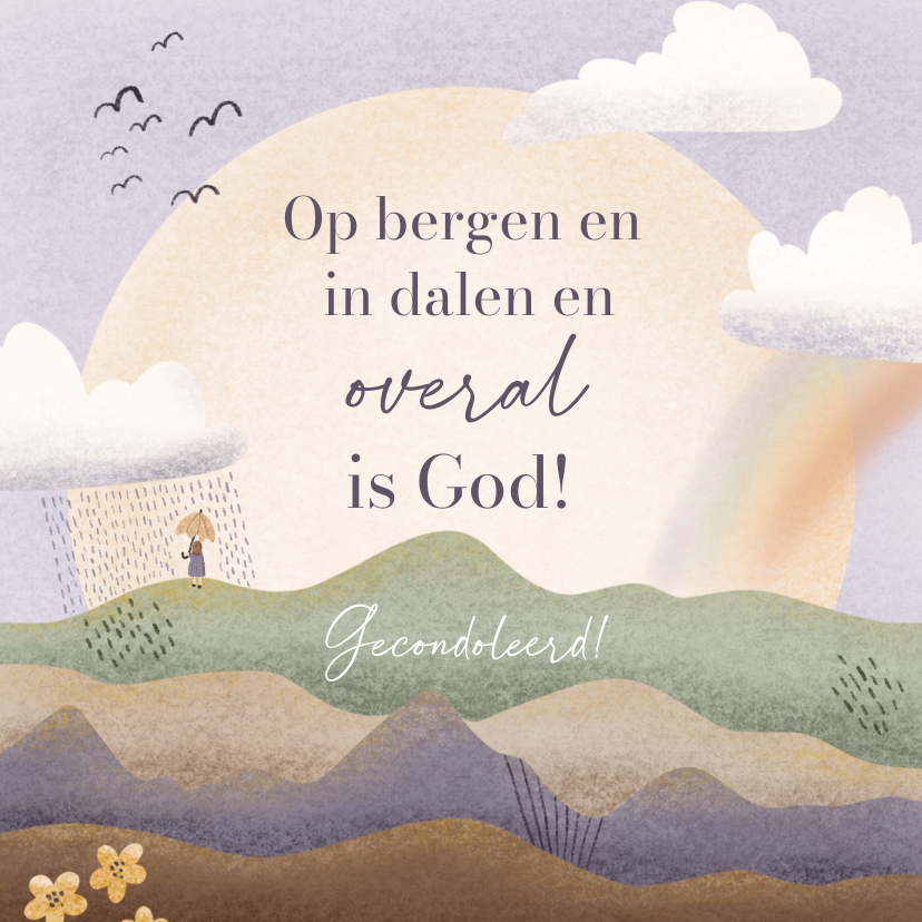 Condoleancekaarten - Christelijke condoleance met landschap, wolken en regenboog