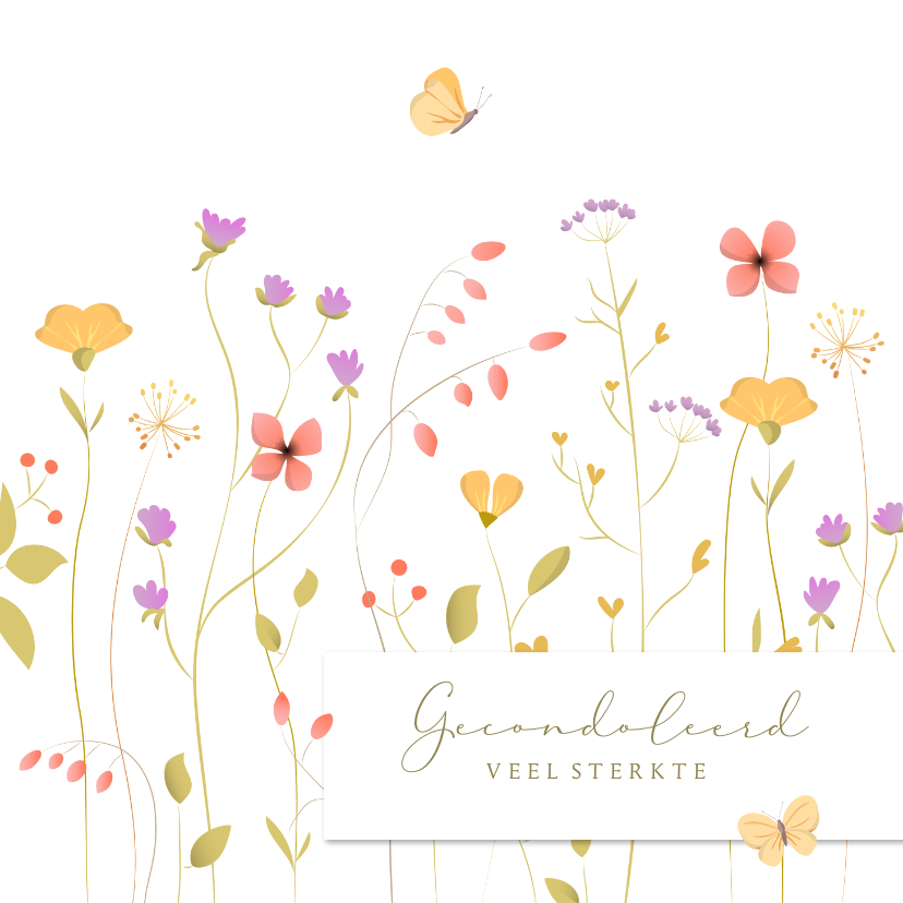 Condoleancekaarten - Condoleance wilde bloemenveld met verplaatsbare vlinders