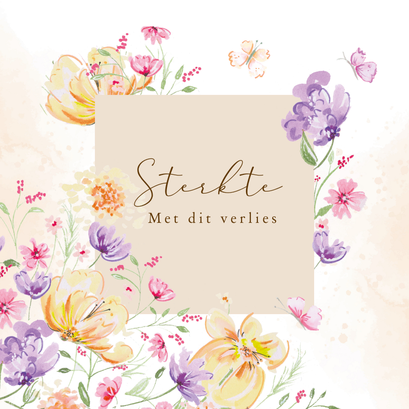 Condoleancekaarten - Condoleancekaart bloemen met vlinders en watercolor
