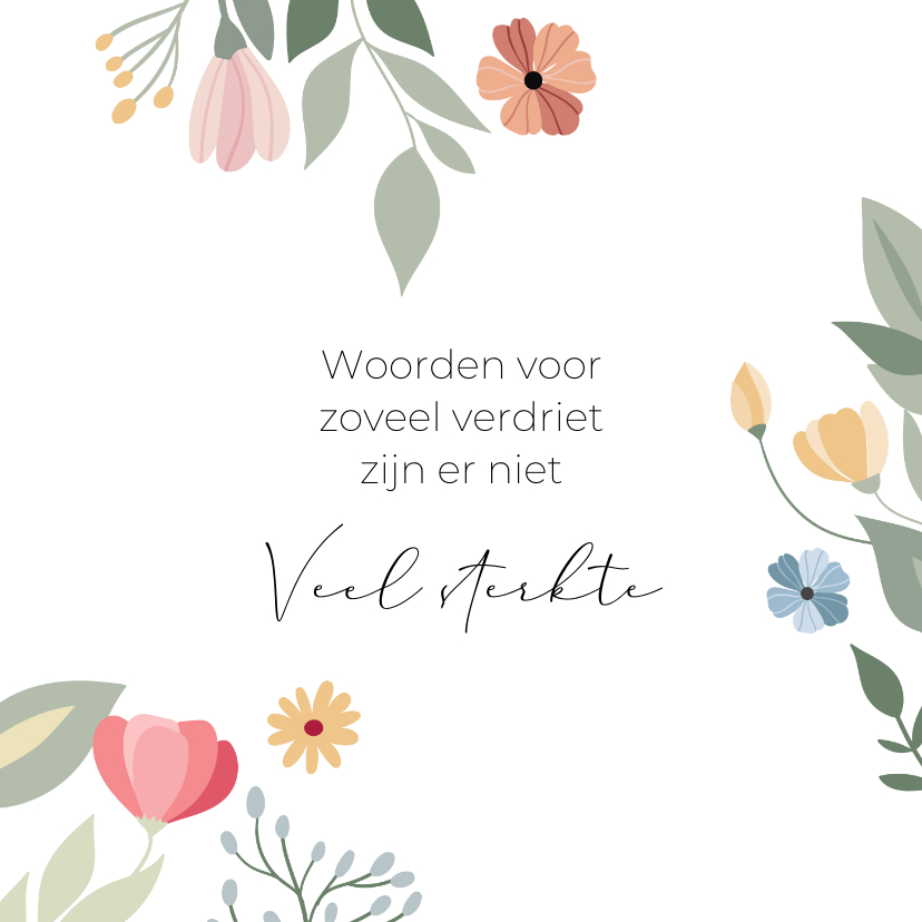 Condoleancekaarten - Condoleancekaart met getekende bloemen