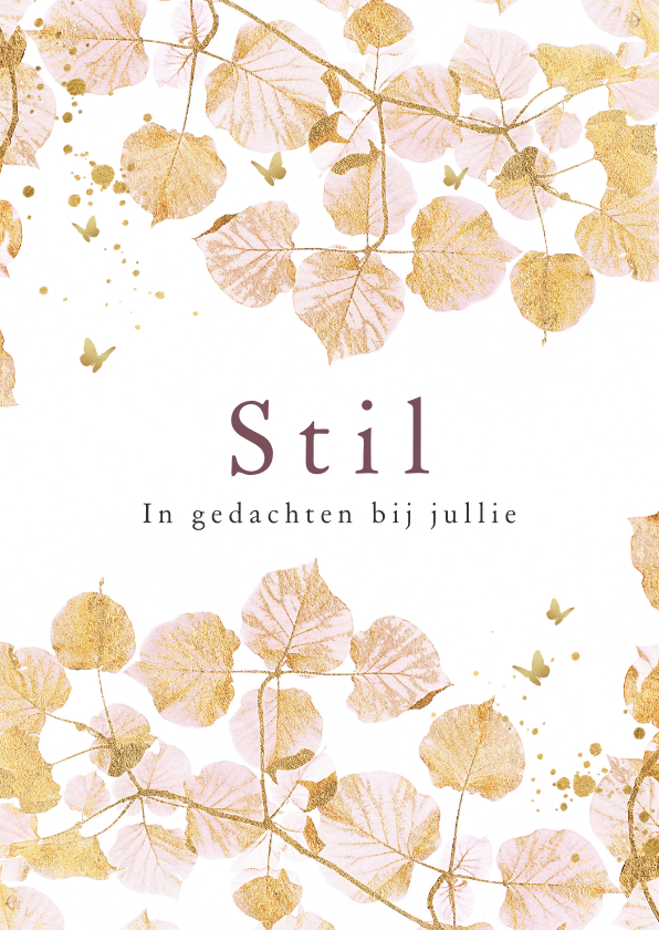 Condoleancekaarten - Stijlvolle condoleancekaart stil botanisch goud vlindertjes