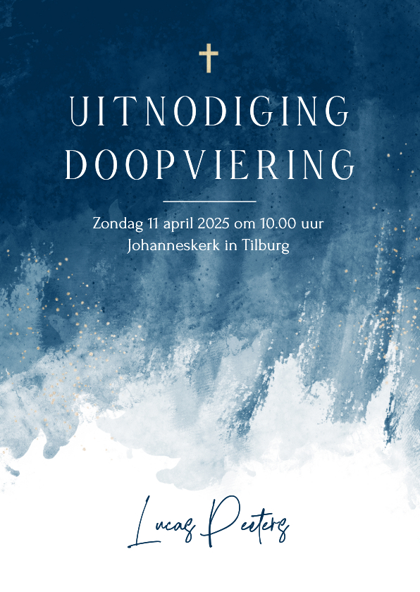 Doopkaarten - Uitnodiging doop doopviering blauw verf goud stijlvol