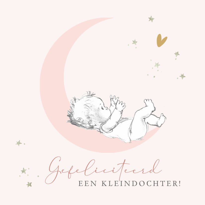 Felicitatiekaarten - Felicitatie geboorte kleindochter baby op maan met sterren