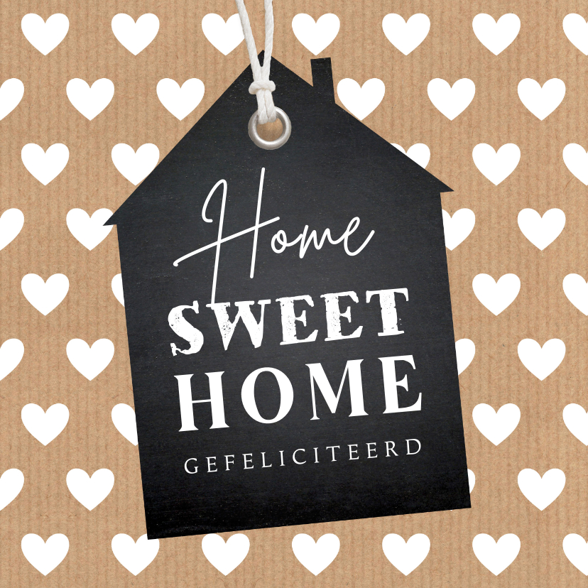 Felicitatiekaarten - Felicitatie kaart nieuwe woning hartjes kraftlook huisje