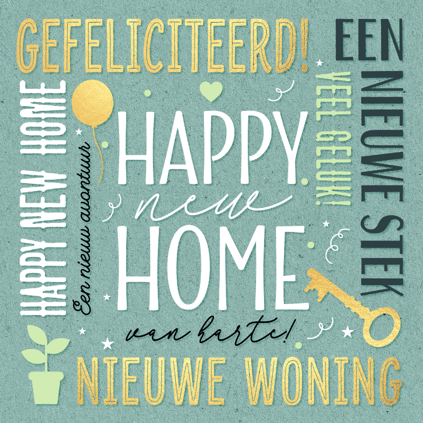 Felicitatiekaarten - Felicitatie kaart nieuwe woning teksten gouden sleutel