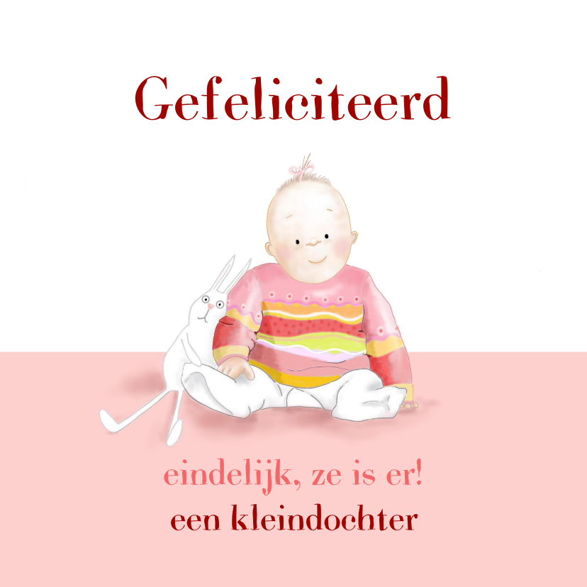 Felicitatiekaarten - Felicitatie - klein meisje met konijntje