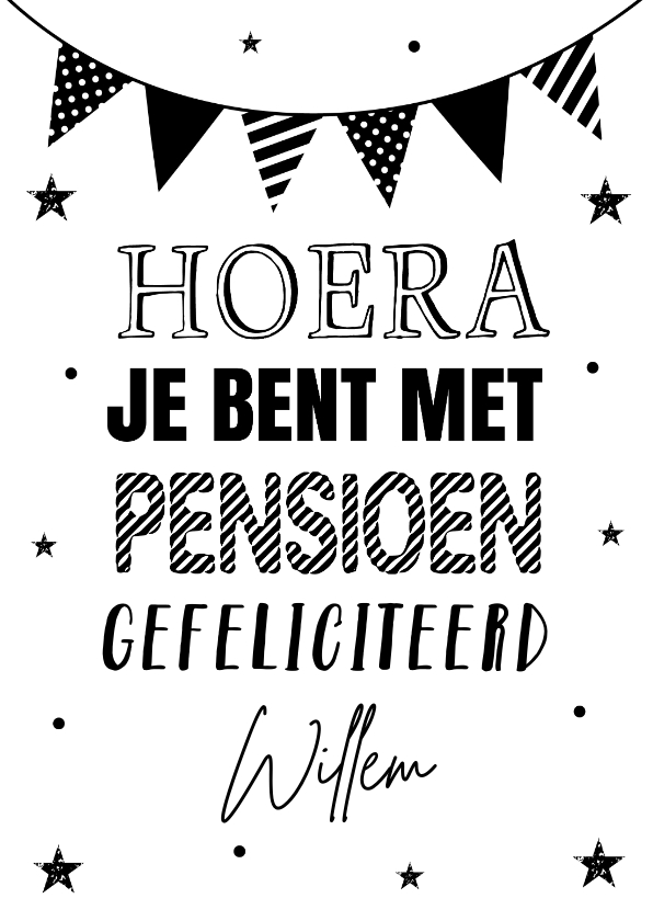 Felicitatiekaarten - Felicitatie pensioen typografie slinger zwart-wit