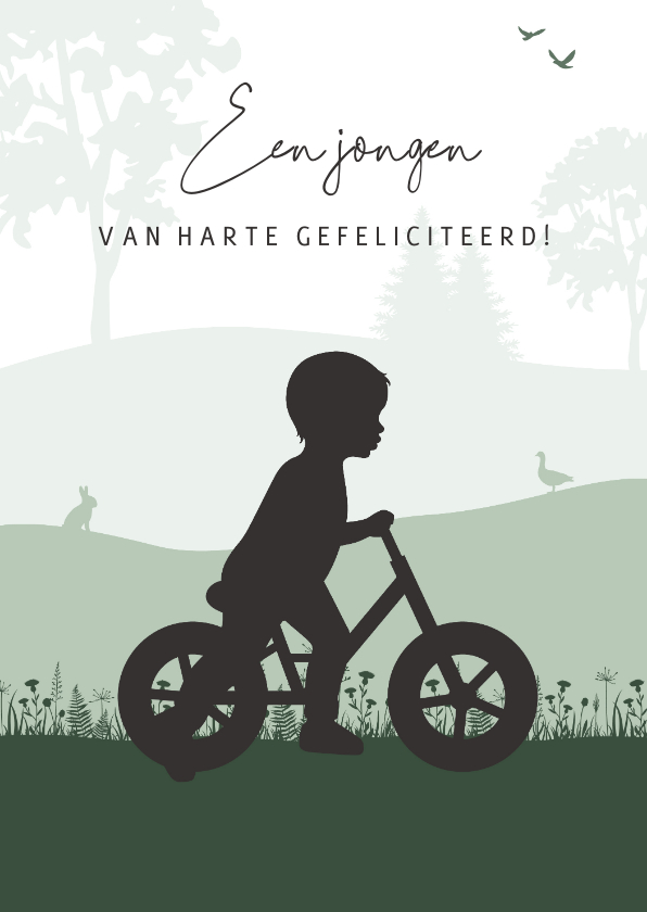 Felicitatiekaarten - Felicitatie silhouet jongen op fiets