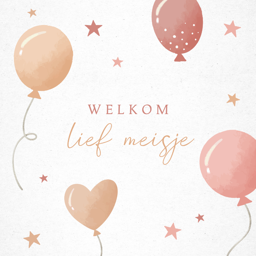 Felicitatiekaarten - Felicitatiekaart geboorte meisje met ballonnen