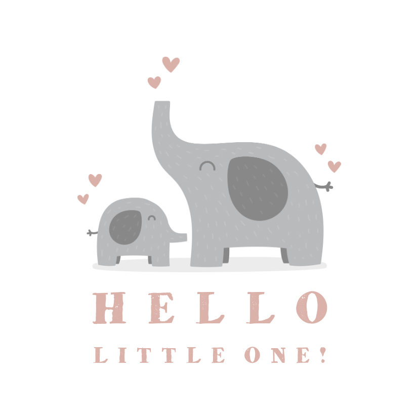 Felicitatiekaarten - Felicitatiekaart geboorte meisje olifantjes met hartjes