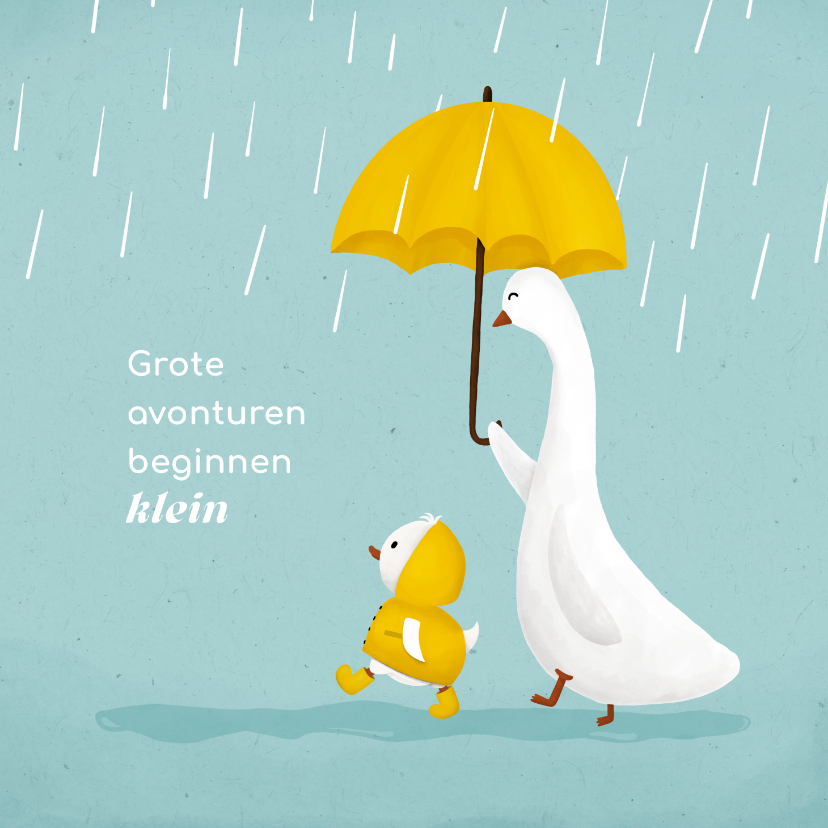 Felicitatiekaarten - Felicitatiekaart geboorte met eendje met regenlaarsjes