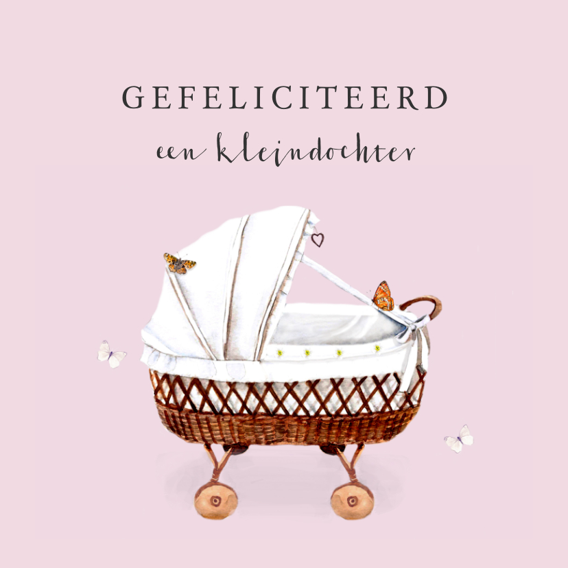 Felicitatiekaarten - Felicitatiekaart Geboorte Roze wieg