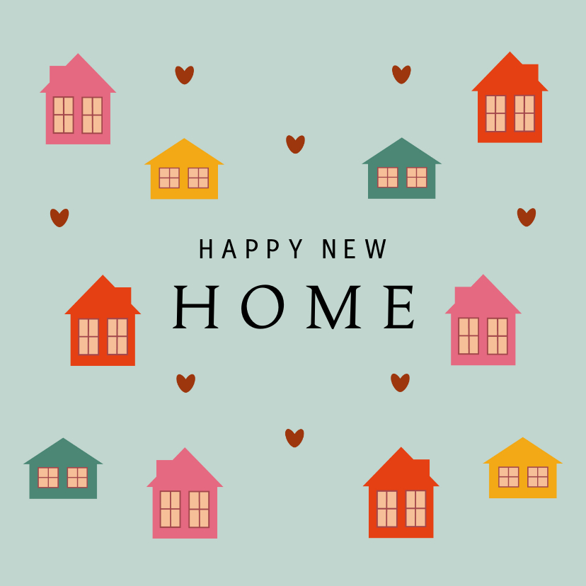 Felicitatiekaarten - Felicitatiekaart happy new home met gekleurde huisjes