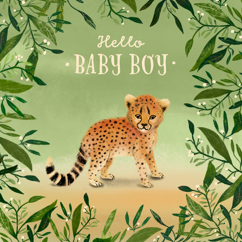 Felicitatiekaarten - Felicitatiekaart met een baby boy cheeta