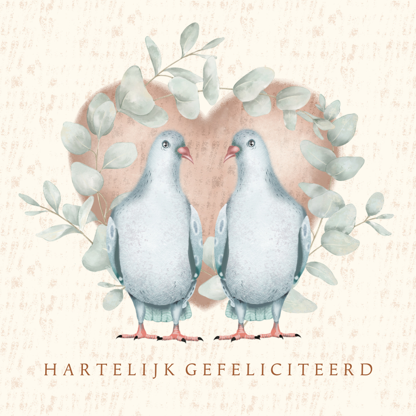 Felicitatiekaarten - Felicitatiekaart met paartje duiven en eucalyptus