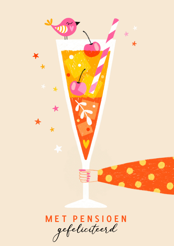 Felicitatiekaarten - Felicitatiekaart pensioen cheers champagne oranje