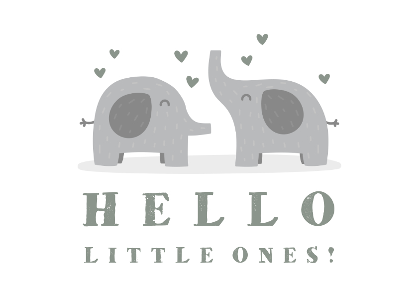 Felicitatiekaarten - Felicitatiekaart tweeling olifantjes met hartjes