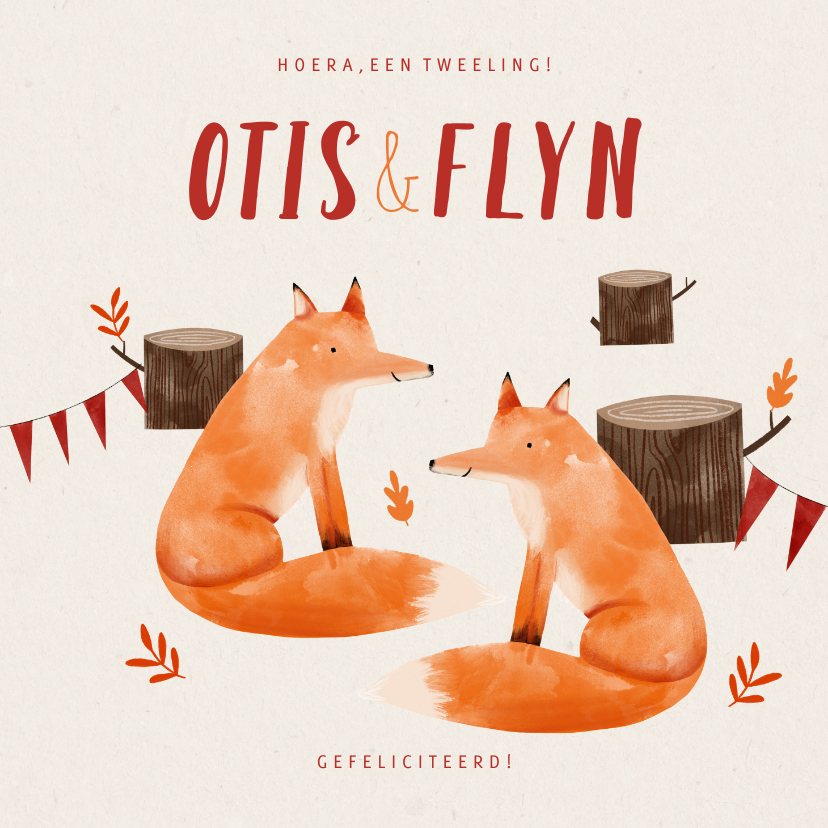 Felicitatiekaarten - Felicitatiekaart tweeling vosjes in het bos illustratie